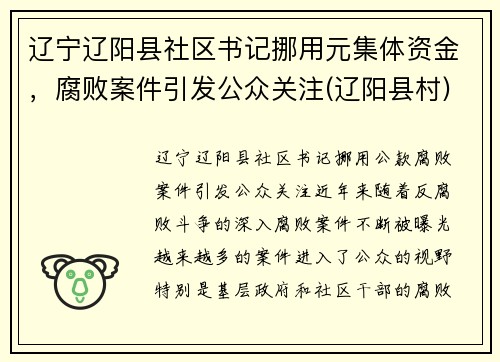 辽宁辽阳县社区书记挪用元集体资金，腐败案件引发公众关注(辽阳县村)
